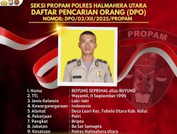 Mangkir dari Tugas, Polres Halmahera Utara Tetapkan Briptu Buyung Seprimal sebagai DPO